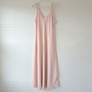 Vintage Pink Maxi Dress Satin Trim Sleeveless Large Jones NY Sheer Night…